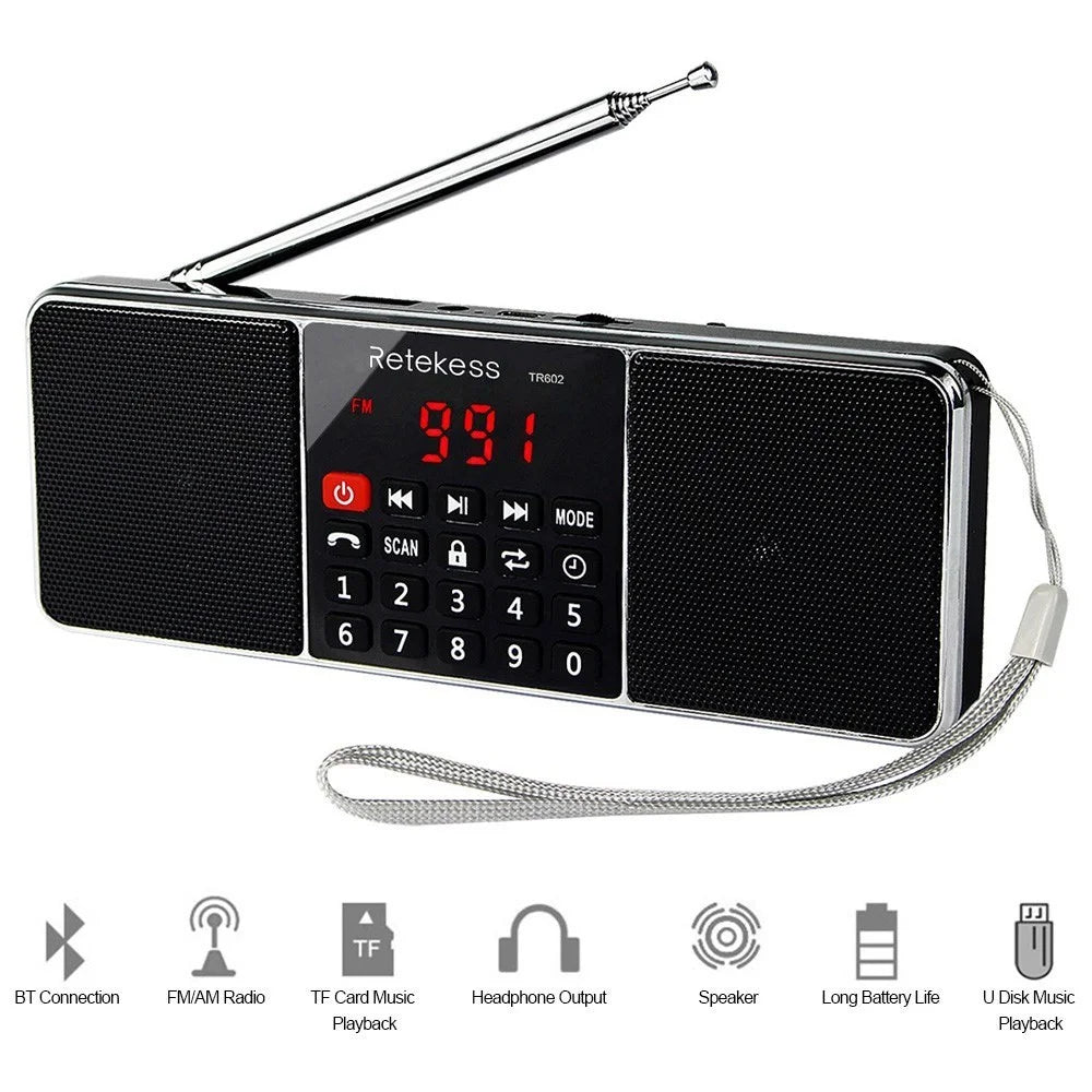 RETEKESS TR602 Portable FM / AM Radio Multiband Digital Radio Receiver Bluetooth-compatible Speakers MP3 Player Earphone Output AUX IN Support TF Card U-Drive Reading - 4