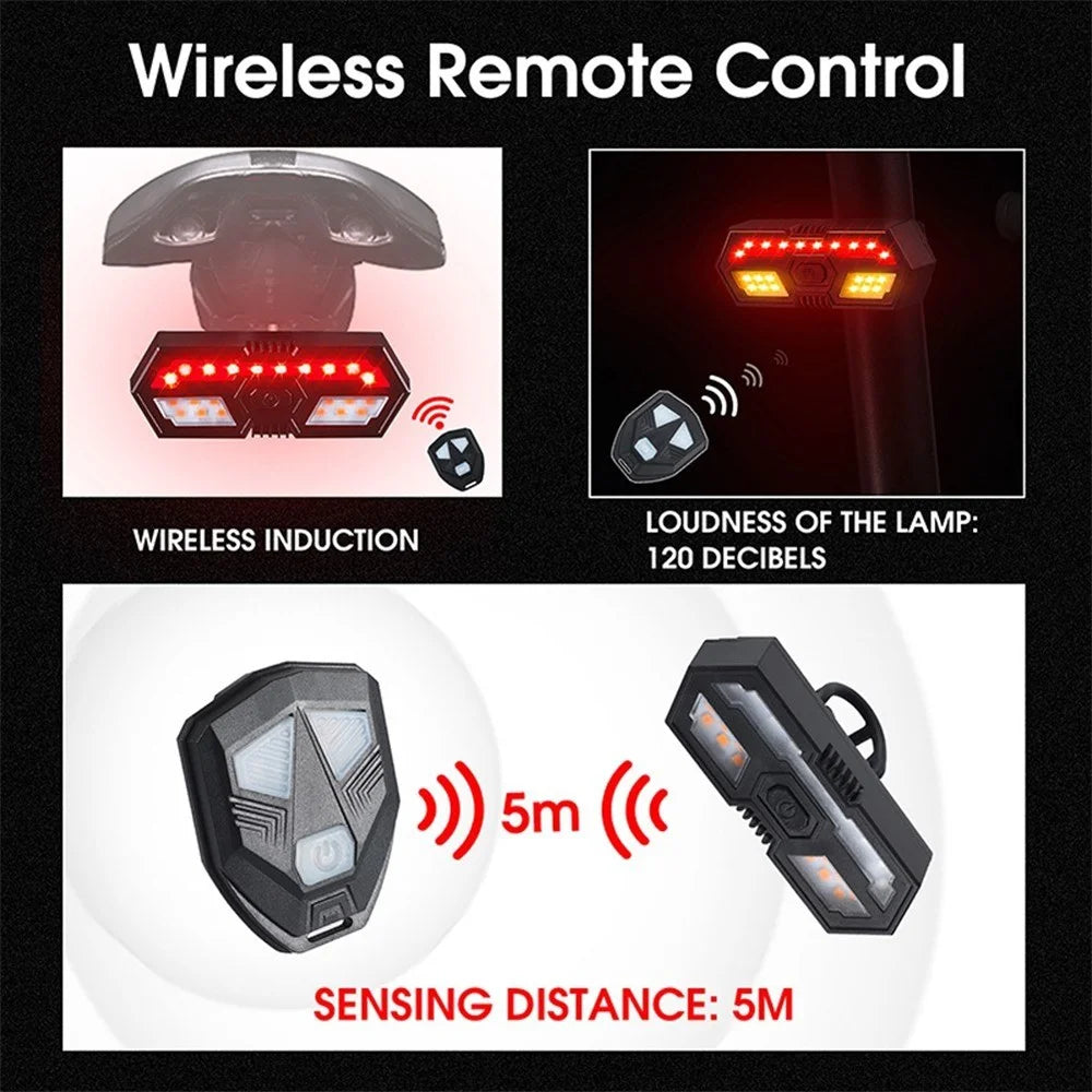 WEST BIKING 5m Remote Bike Taillight USB Rechargeable LED Turn Signal Waterproof MTB Bicycle Light Rear Lamp with Alarm Sound - 7