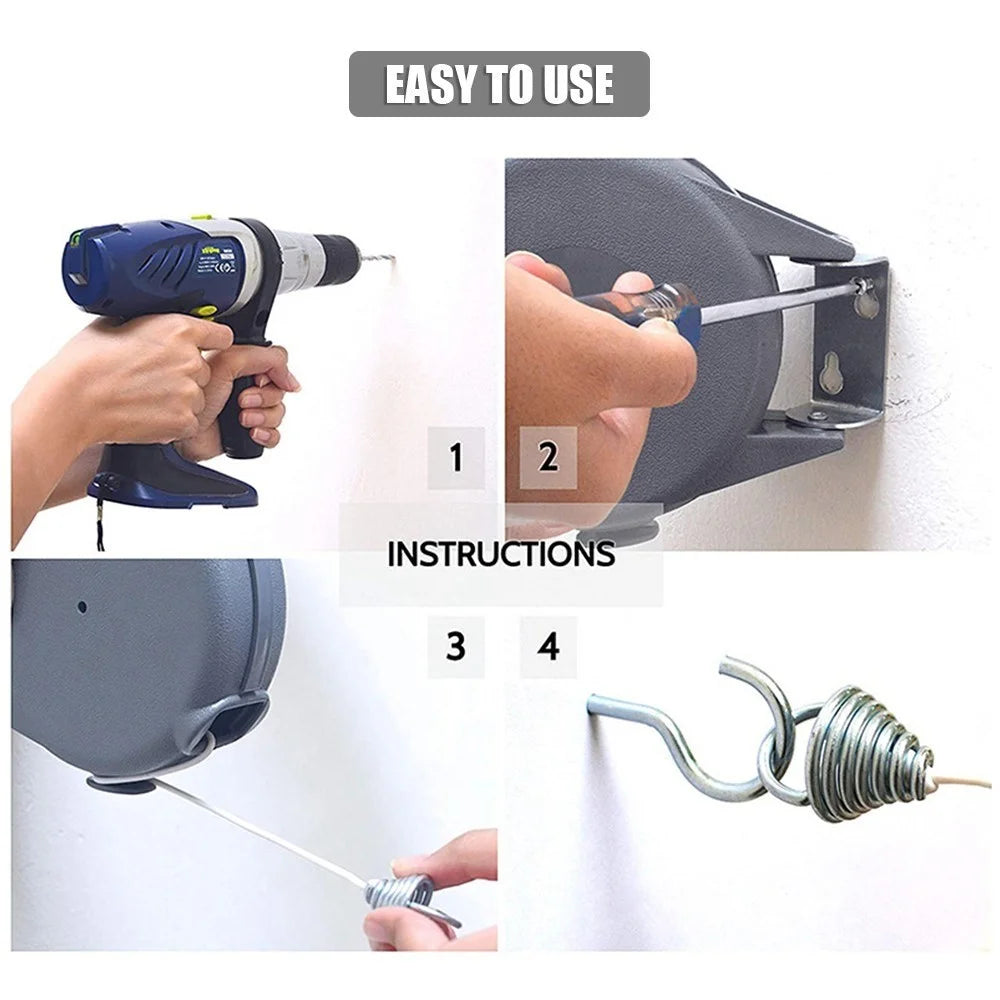 Portable Retractable Clothesline Heavy Duty PVC Clothes Drying Line Indoor Outdoor 49 Feet Clothes Drying Rack - 2