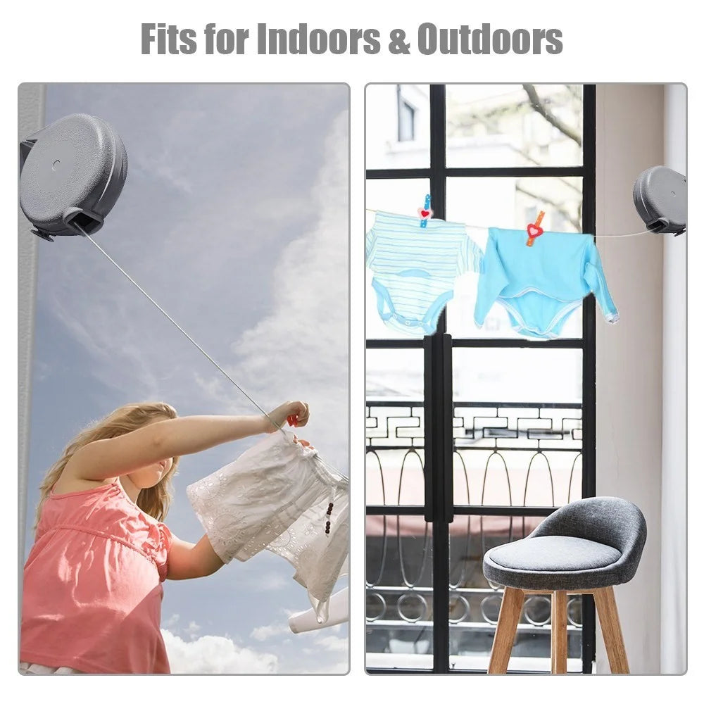 Portable Retractable Clothesline Heavy Duty PVC Clothes Drying Line Indoor Outdoor 49 Feet Clothes Drying Rack - 4
