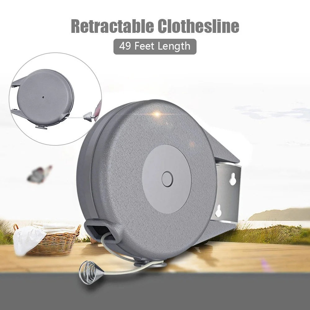 Portable Retractable Clothesline Heavy Duty PVC Clothes Drying Line Indoor Outdoor 49 Feet Clothes Drying Rack - 6