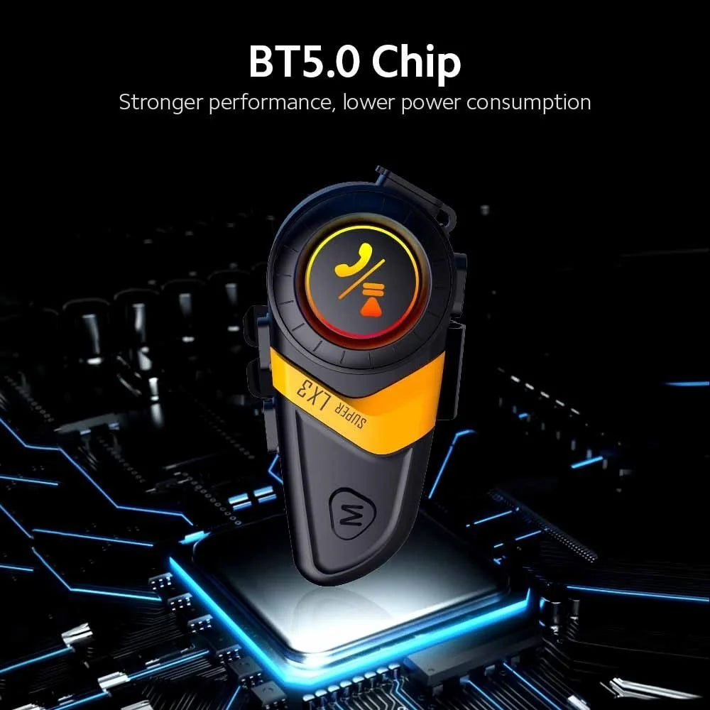 SUPER LX3 Bluetooth-compatible 5.0 Headset Motorcycle Motorbike Helmet Intercom Interphone for Riding Skiing Snowmobile Scooter - Orange - 3