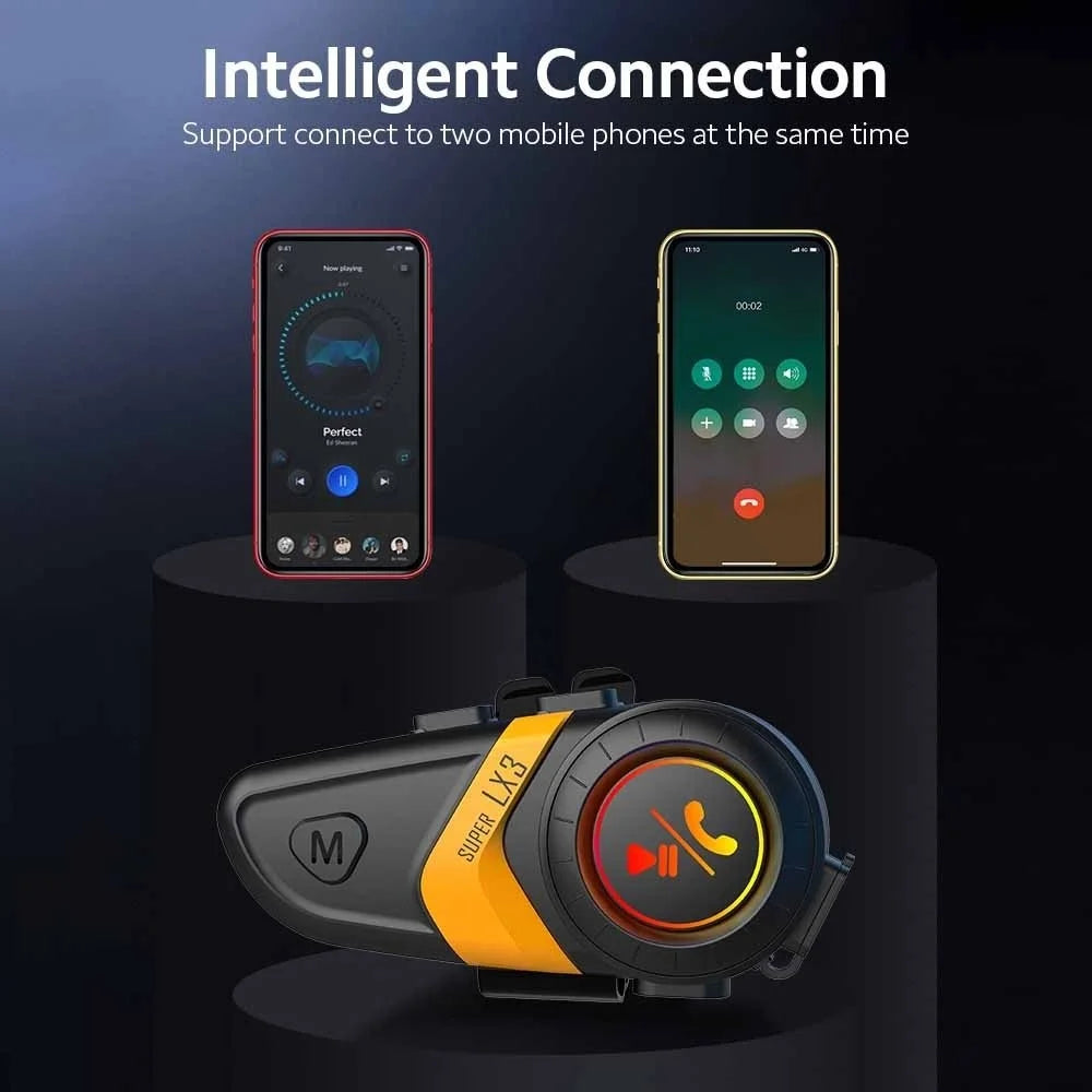 SUPER LX3 Bluetooth-compatible 5.0 Headset Motorcycle Motorbike Helmet Intercom Interphone for Riding Skiing Snowmobile Scooter - Orange - 6
