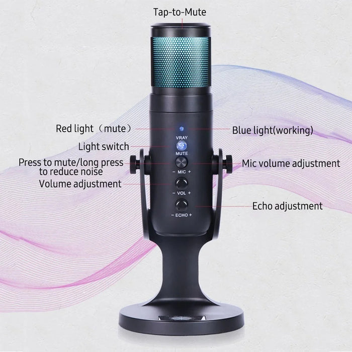 Desktop Mini Condenser Microphone RGB Microphone with Stand for Streaming Podcasting Instrument Recording - 2
