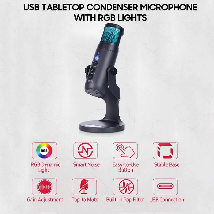 Desktop Mini Condenser Microphone RGB Microphone with Stand for Streaming Podcasting Instrument Recording - 5