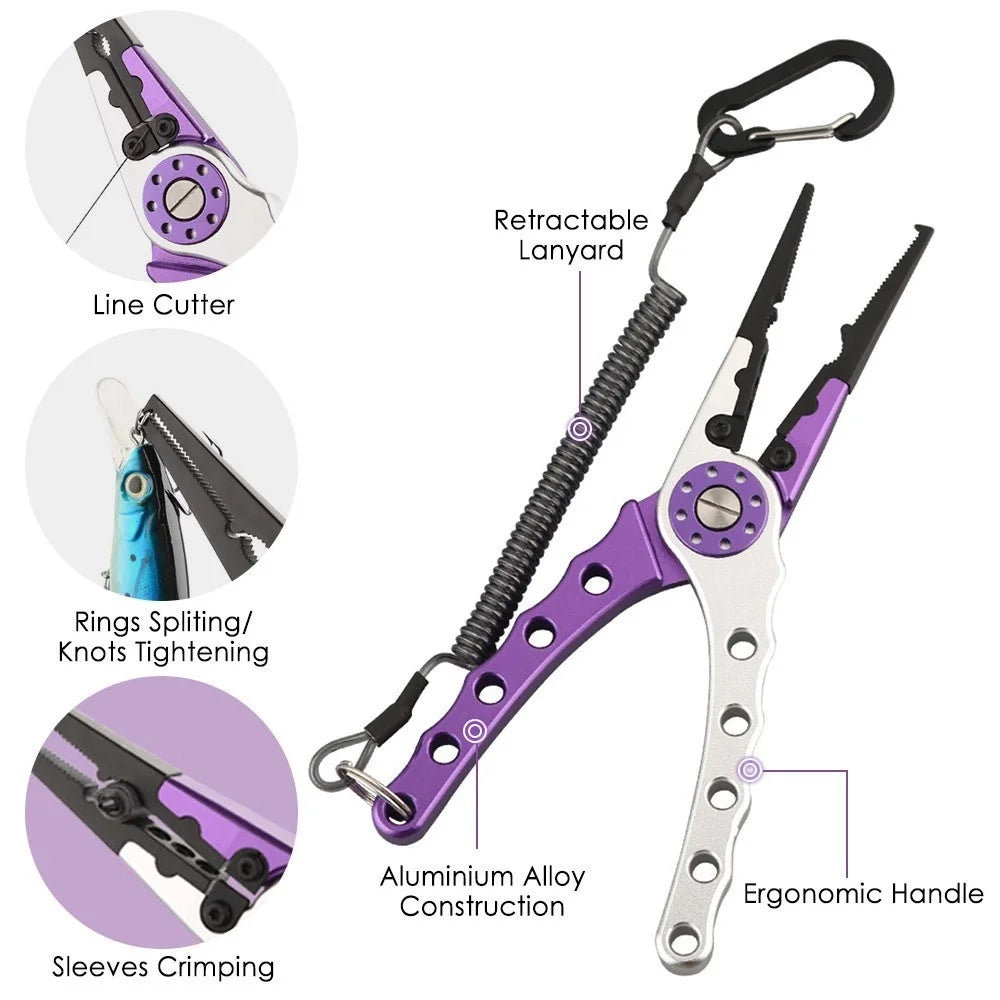 Fishing Pliers Lip Gripper Set Aluminum Alloy Fish Holder Fishing Scissors with Lanyards - Blue - 2