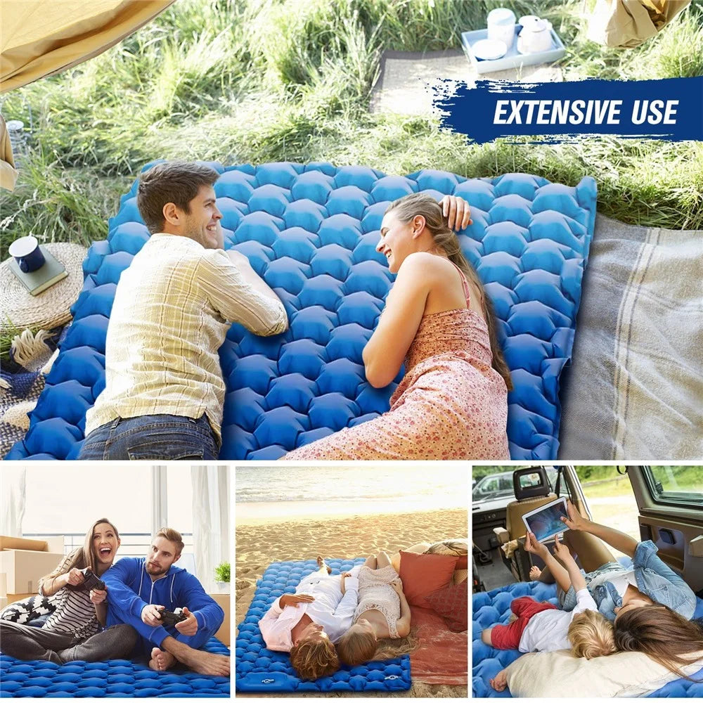 2 Person Lightweight Camping Mat Portable Air Mattress Waterproof Inflatable Sleeping Pad for Backpacking Hiking (No Pillow) - Dark Blue - 7