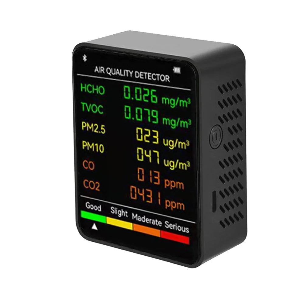 6 In 1 PM2.5 PM10 HCHO TVOC CO CO2 Multifunctional Air Quality Detector LCD Screen Display Air Quality Tester - Black - 1