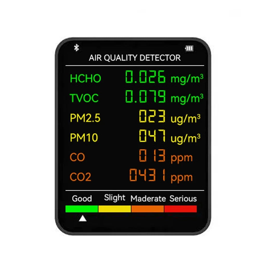 6 In 1 PM2.5 PM10 HCHO TVOC CO CO2 Multifunctional Air Quality Detector LCD Screen Display Air Quality Tester - Black - 2