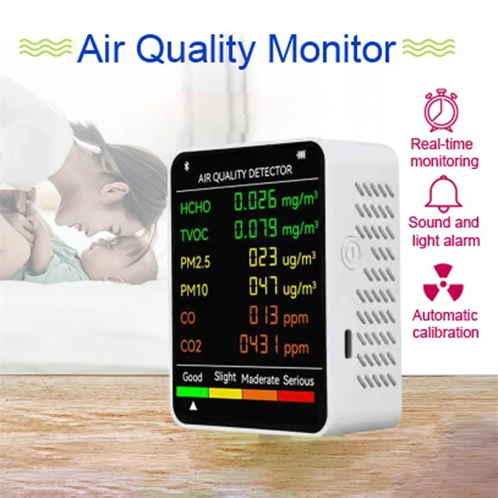 6 In 1 PM2.5 PM10 HCHO TVOC CO CO2 Multifunctional Air Quality Detector LCD Screen Display Air Quality Tester - Black - 4
