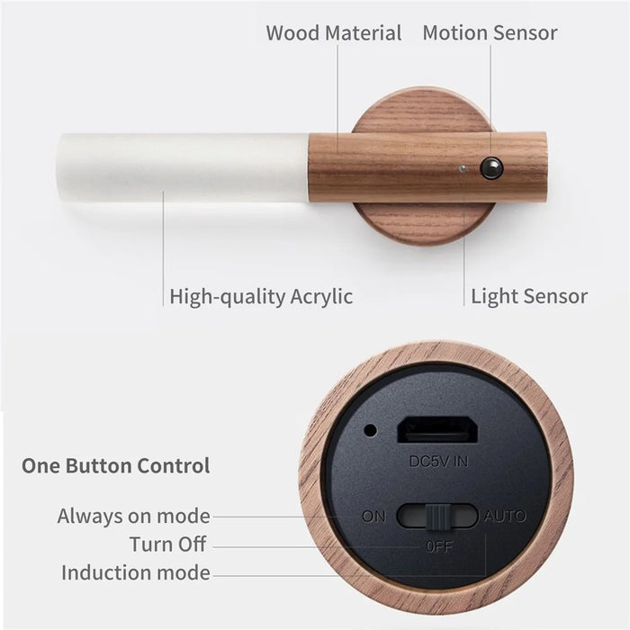 Motion Sensor Night Light Wall-mounted Smart LED Light Self-Stick and Magnetic Closet Lights Stair Lights for Hallway Bathroom Bedroom Kitchen - Brown - 6