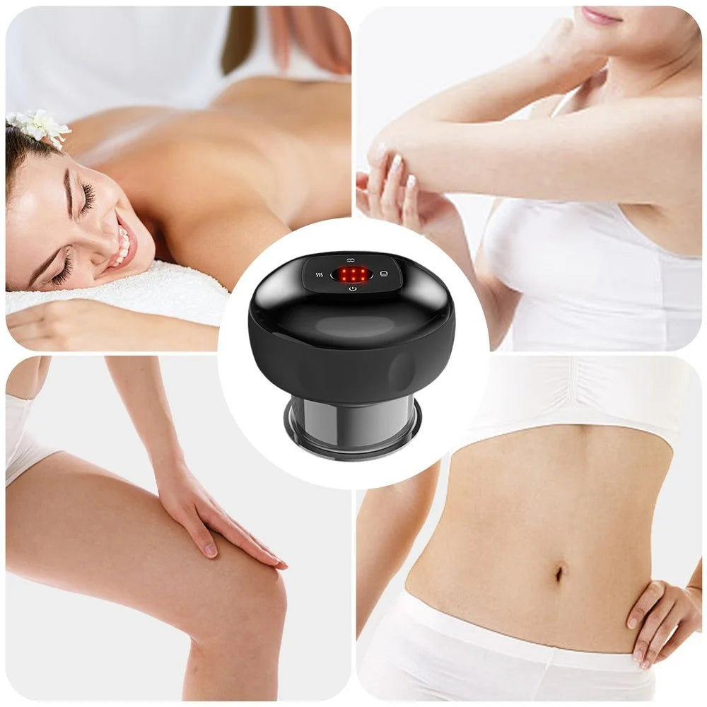 Smart Cupping Therapy Massager with Red Light 6 Model Electric Heat Cupping Device Wireless Vacuum Scraping Negative Pressure Suction Device Gua Sha Cellulite Massage Tool - Black - 2