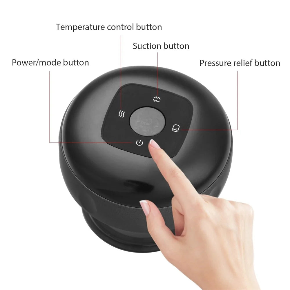 Smart Cupping Therapy Massager with Red Light 6 Model Electric Heat Cupping Device Wireless Vacuum Scraping Negative Pressure Suction Device Gua Sha Cellulite Massage Tool - Black - 6