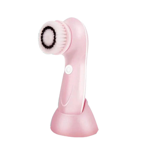 360 Degree Facial Cleansing Brush 2 Speed Levels Waterproof Face Cleaning Brush with Replacement 3 Brush Heads - Pink - 1