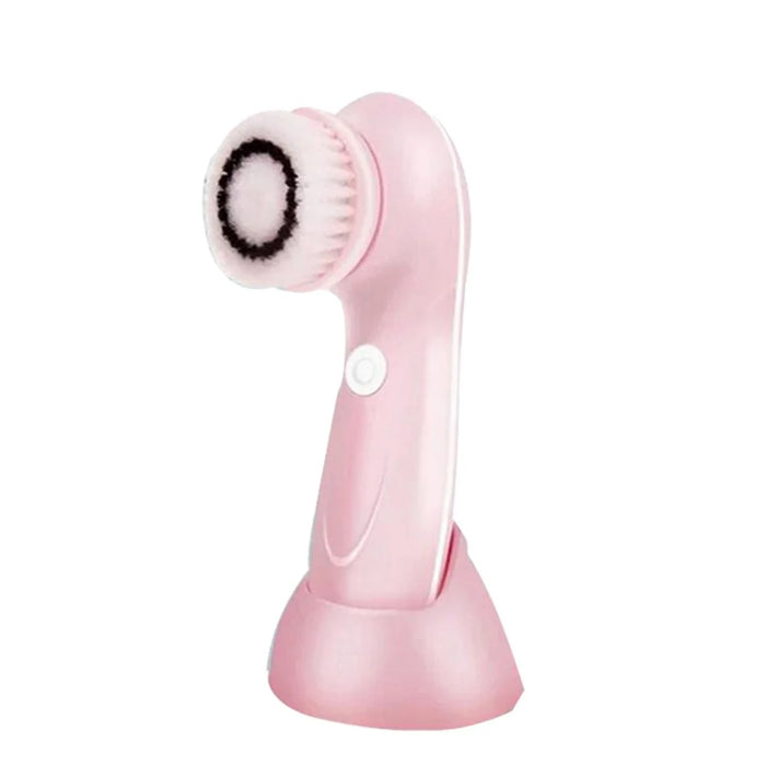 360 Degree Facial Cleansing Brush 2 Speed Levels Waterproof Face Cleaning Brush with Replacement 3 Brush Heads - Pink - 1