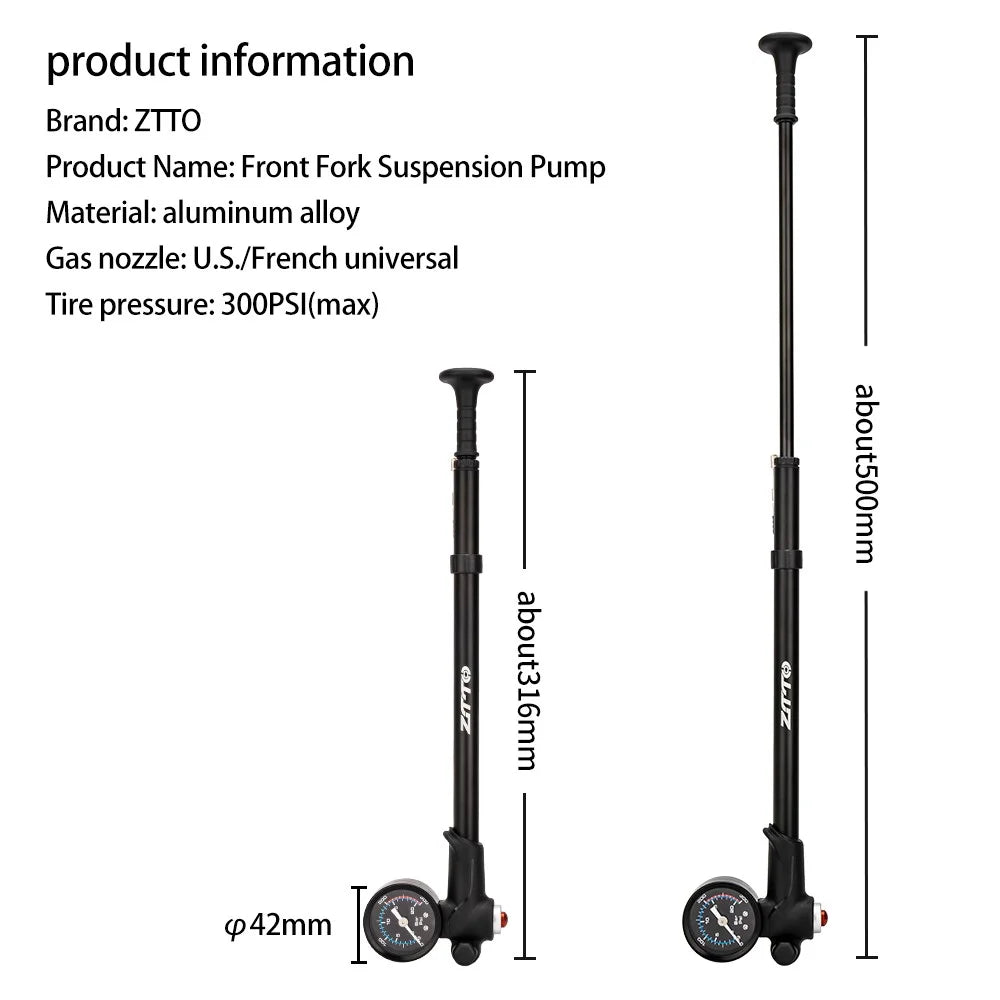 ZTTO Bicycle Air Pump 300PSI High Pressure MTB Road Bike Tire Inflator with Schrader & Presta Valve - 5