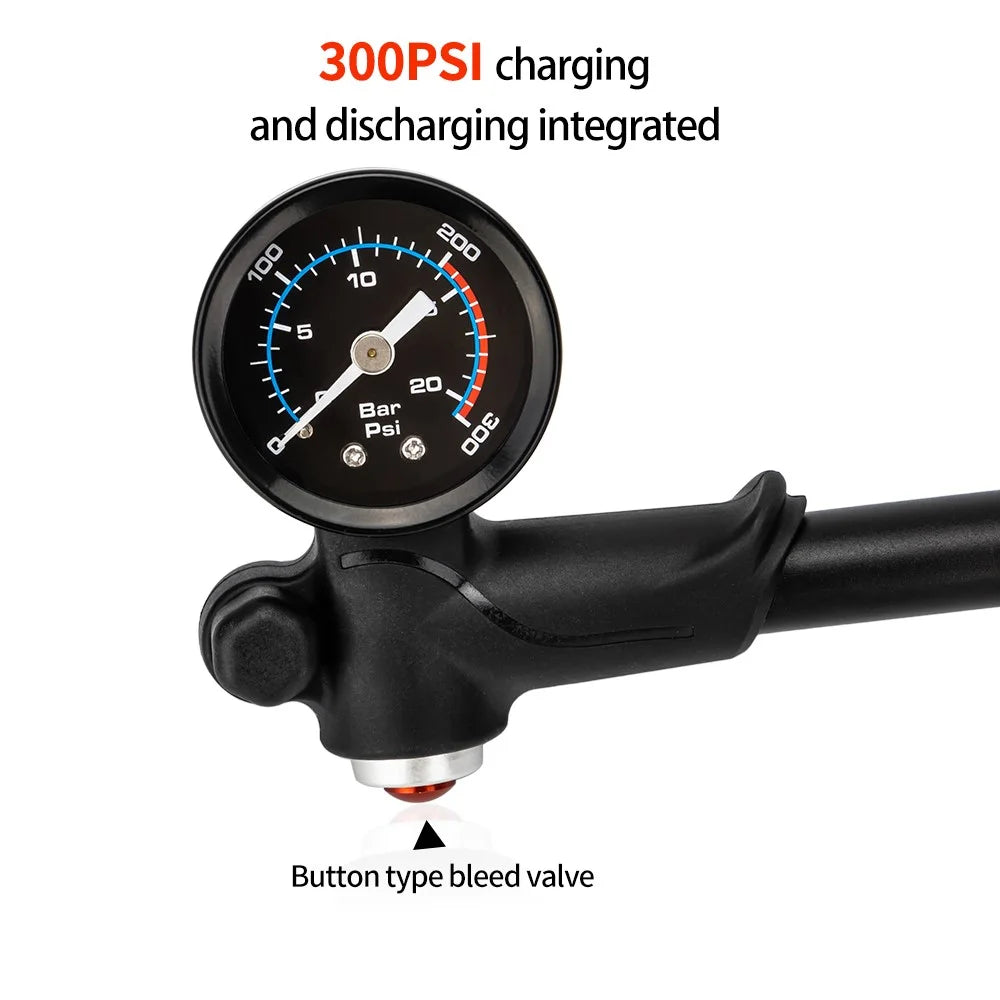 ZTTO Bicycle Air Pump 300PSI High Pressure MTB Road Bike Tire Inflator with Schrader & Presta Valve - 6