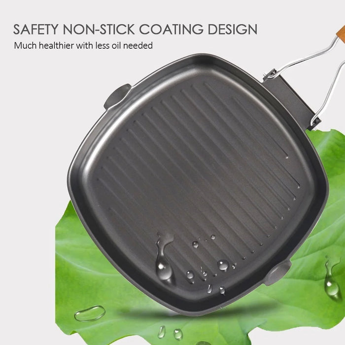 Nonstick Coating Frying Pan Camping Cookware Iron Steak Pot for Outdoor Kitchen Equipment Gear (No FDA Certificate, BPA-free) - Size: L - 4