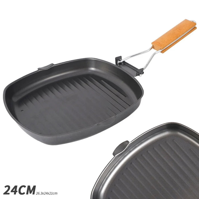 Nonstick Coating Frying Pan Camping Cookware Iron Steak Pot for Outdoor Kitchen Equipment Gear (No FDA Certificate, BPA-free) - Size: L - 5