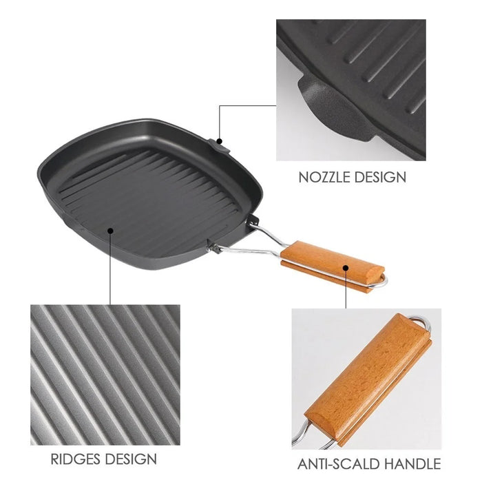 Nonstick Coating Frying Pan Camping Cookware Iron Steak Pot for Outdoor Kitchen Equipment Gear (No FDA Certificate, BPA-free) - Size: L - 7