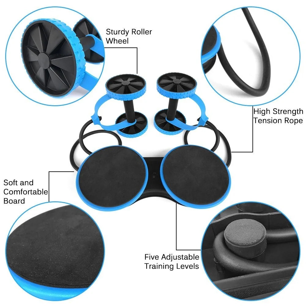 Double Ab Roller Wheel Set Abdominal Wheel Roller Muscle Trainer Home Exercise Fitness Equipment - Blue - 3