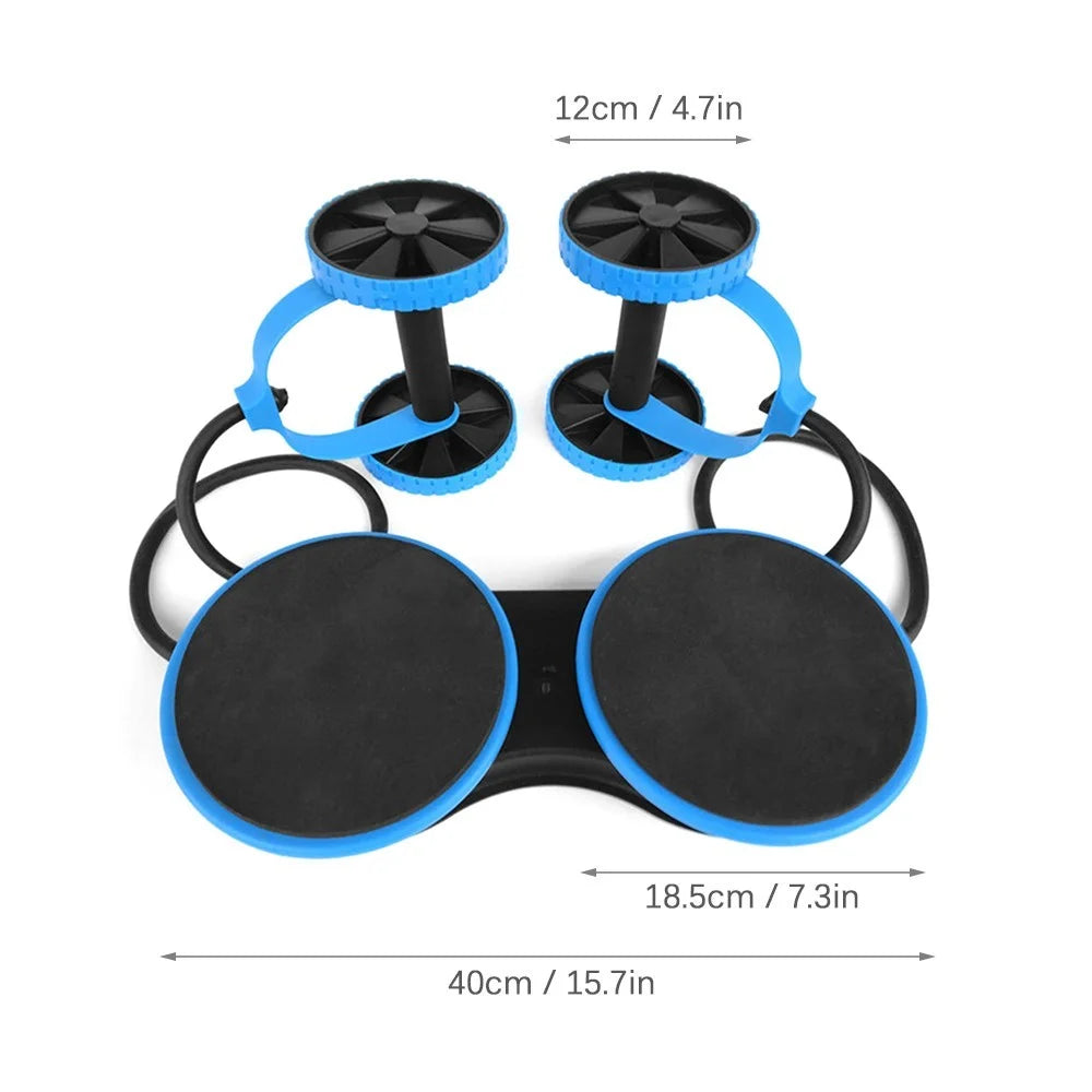Double Ab Roller Wheel Set Abdominal Wheel Roller Muscle Trainer Home Exercise Fitness Equipment - Blue - 4