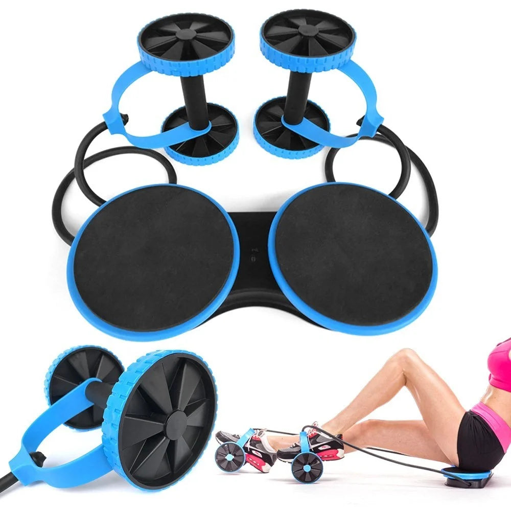 Double Ab Roller Wheel Set Abdominal Wheel Roller Muscle Trainer Home Exercise Fitness Equipment - Blue - 6