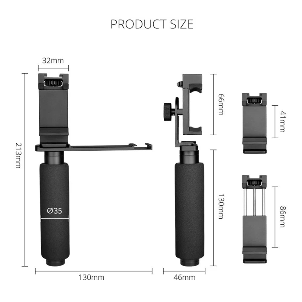 YELANGU Smartphone Hand Grip Stabilizer Handheld Vlogging Holder Mount 40mm-85mm Width with Microphone and Mini LED Light - 2