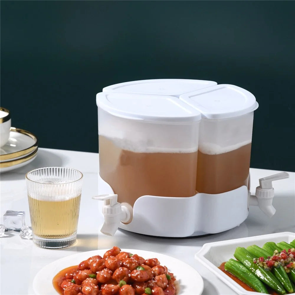 Three Grids Beverage Dispenser Ice Water Bucket Rotatable Cold Water Kettle Refrigerator Water Container with Faucet - 4