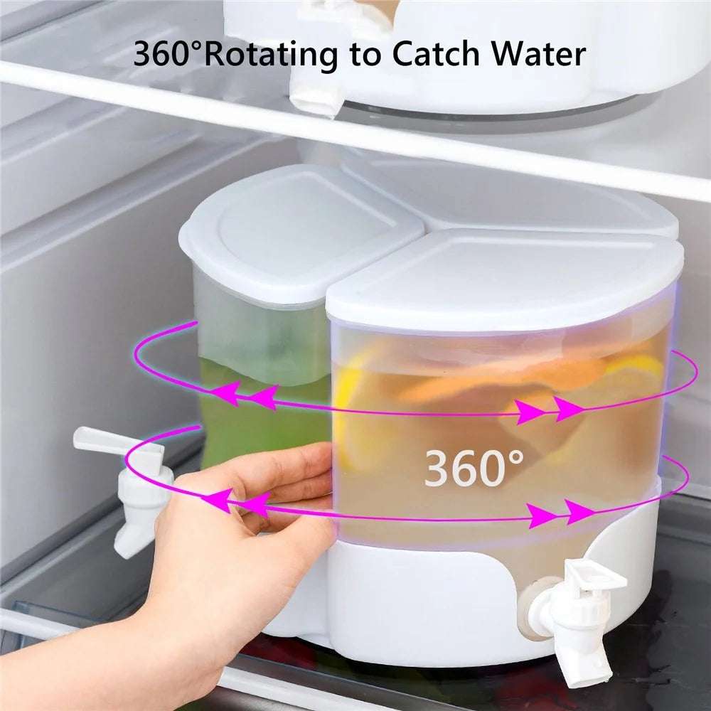 Three Grids Beverage Dispenser Ice Water Bucket Rotatable Cold Water Kettle Refrigerator Water Container with Faucet - 5
