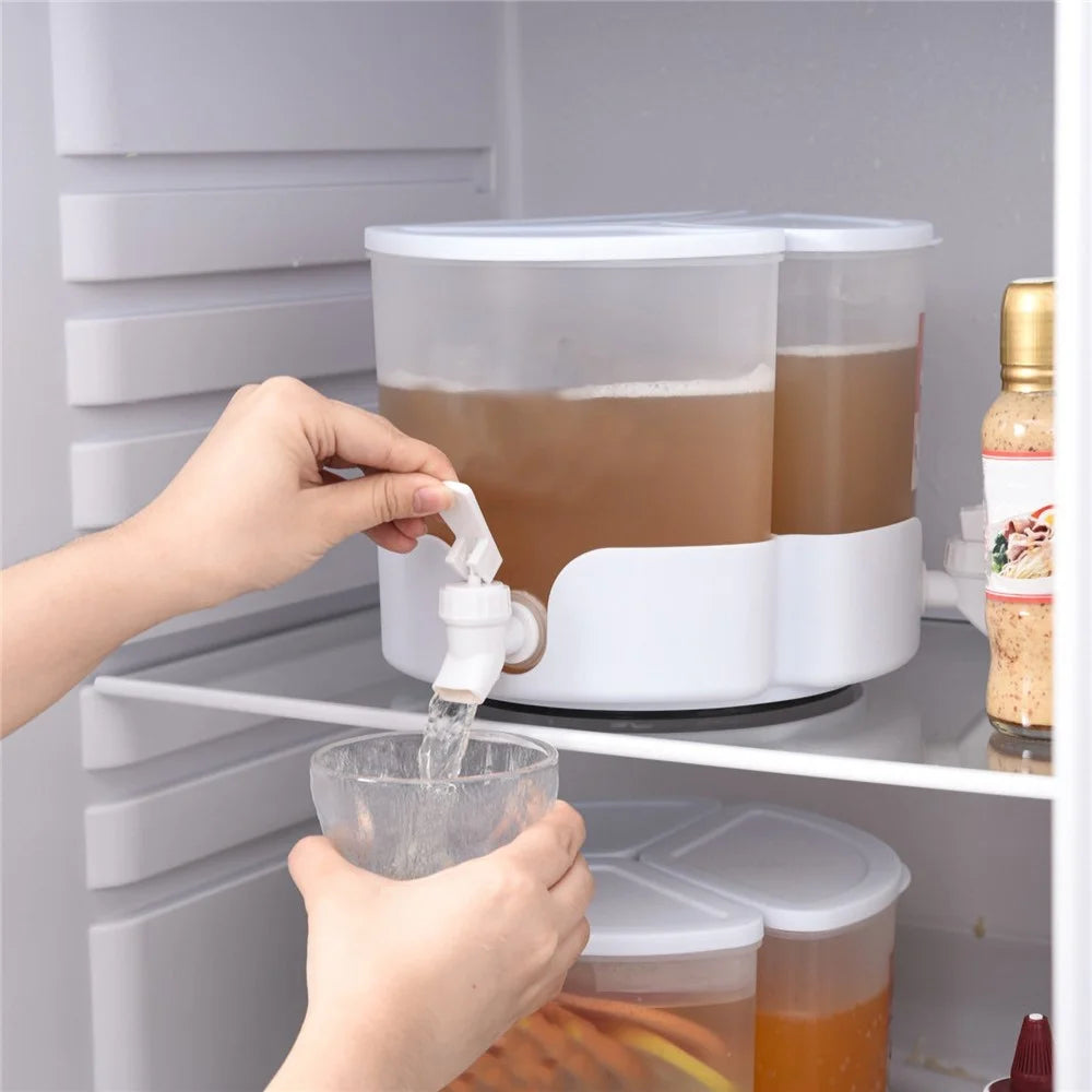 Three Grids Beverage Dispenser Ice Water Bucket Rotatable Cold Water Kettle Refrigerator Water Container with Faucet - 6
