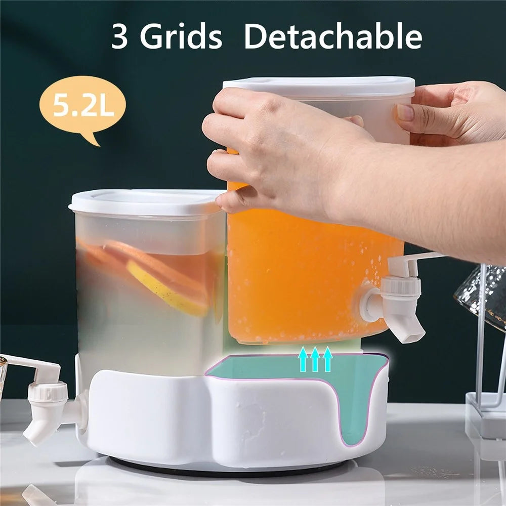 Three Grids Beverage Dispenser Ice Water Bucket Rotatable Cold Water Kettle Refrigerator Water Container with Faucet - 7