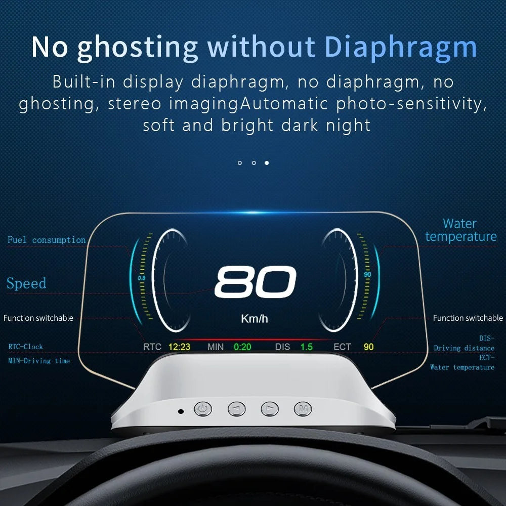 Car HUD Head Up Display Digital OBD2 GPS Interface Smart Speedometer with Over Speed Warning, Mileage Measurement, Time, Direction, Altitude - 2