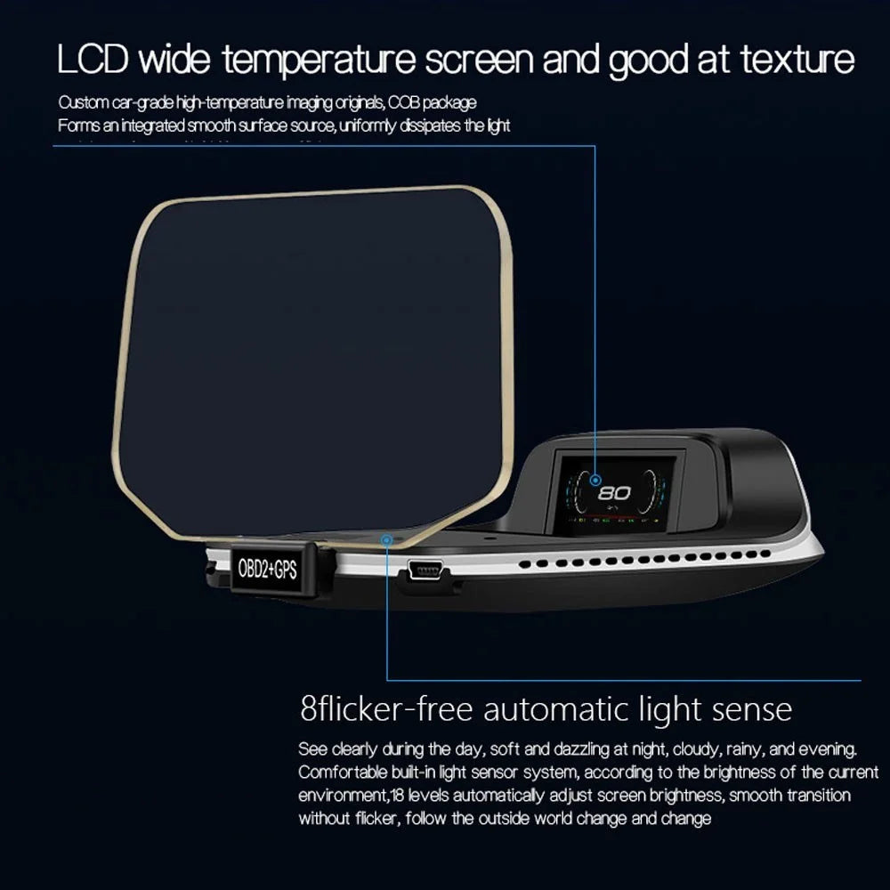 Car HUD Head Up Display Digital OBD2 GPS Interface Smart Speedometer with Over Speed Warning, Mileage Measurement, Time, Direction, Altitude - 4