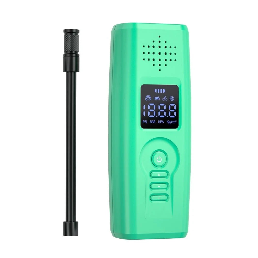 Portable Car Air Pump Intelligent Cordless Air Compressor Large-Capacity Battery 140PSI Electric Tire Inflator Power Bank with SOS Emergency Light for Car Motorcycle Bicycle Tires Balls - Green - 1