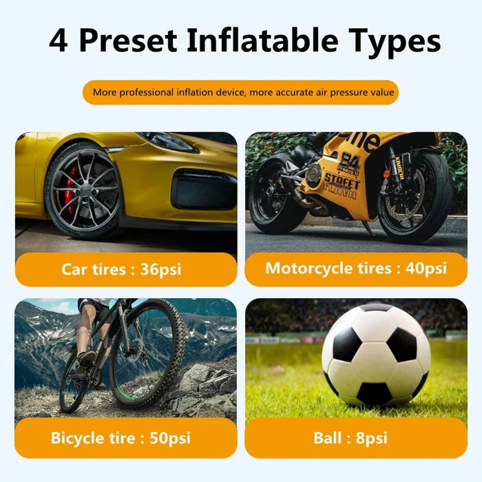 Portable Car Air Pump Intelligent Cordless Air Compressor Large-Capacity Battery 140PSI Electric Tire Inflator Power Bank with SOS Emergency Light for Car Motorcycle Bicycle Tires Balls - Green - 3