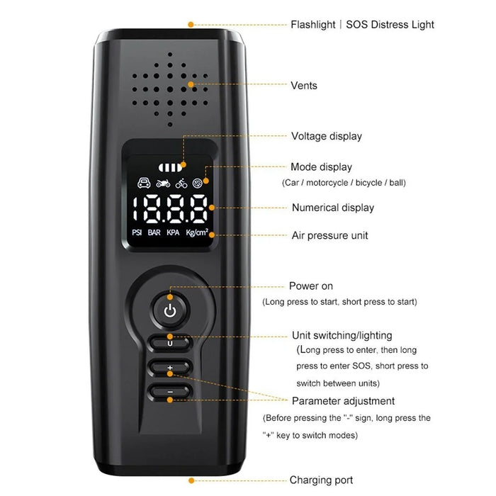Portable Car Air Pump Intelligent Cordless Air Compressor Large-Capacity Battery 140PSI Electric Tire Inflator Power Bank with SOS Emergency Light for Car Motorcycle Bicycle Tires Balls - Green - 4