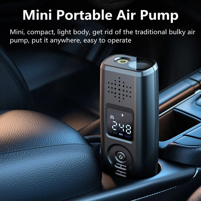 Portable Car Air Pump Intelligent Cordless Air Compressor Large-Capacity Battery 140PSI Electric Tire Inflator Power Bank with SOS Emergency Light for Car Motorcycle Bicycle Tires Balls - Green - 6