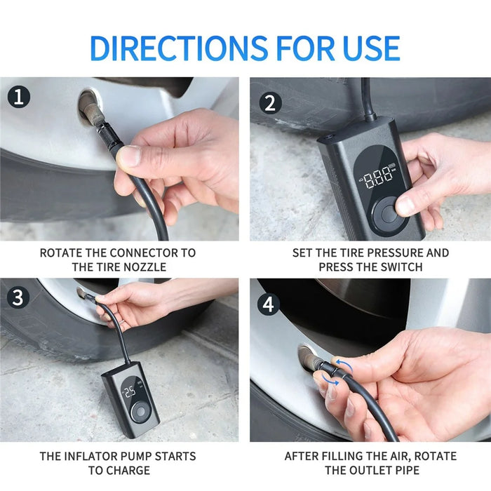 Portable Air Compressor Large Capacity Battery Wireless Inflation 150PSI Mini Electric Inflator Pump Wireless Car Tire Inflator Pump with Digital Display LED Light for Bike Motorcycle Car - 6