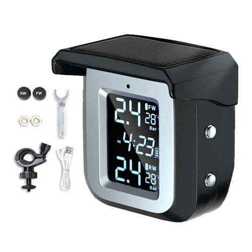 TPMS Solar Wireless Motorcycle Tire Pressure Detector IP68 Waterproof Real-time Monitor Monitoring System with 2 External Sensors - 1