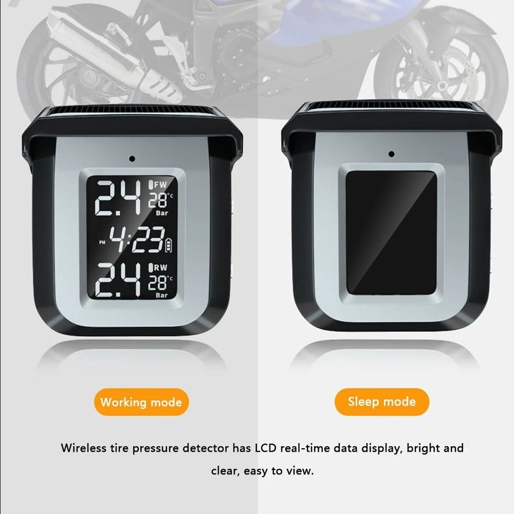 TPMS Solar Wireless Motorcycle Tire Pressure Detector IP68 Waterproof Real-time Monitor Monitoring System with 2 External Sensors - 2