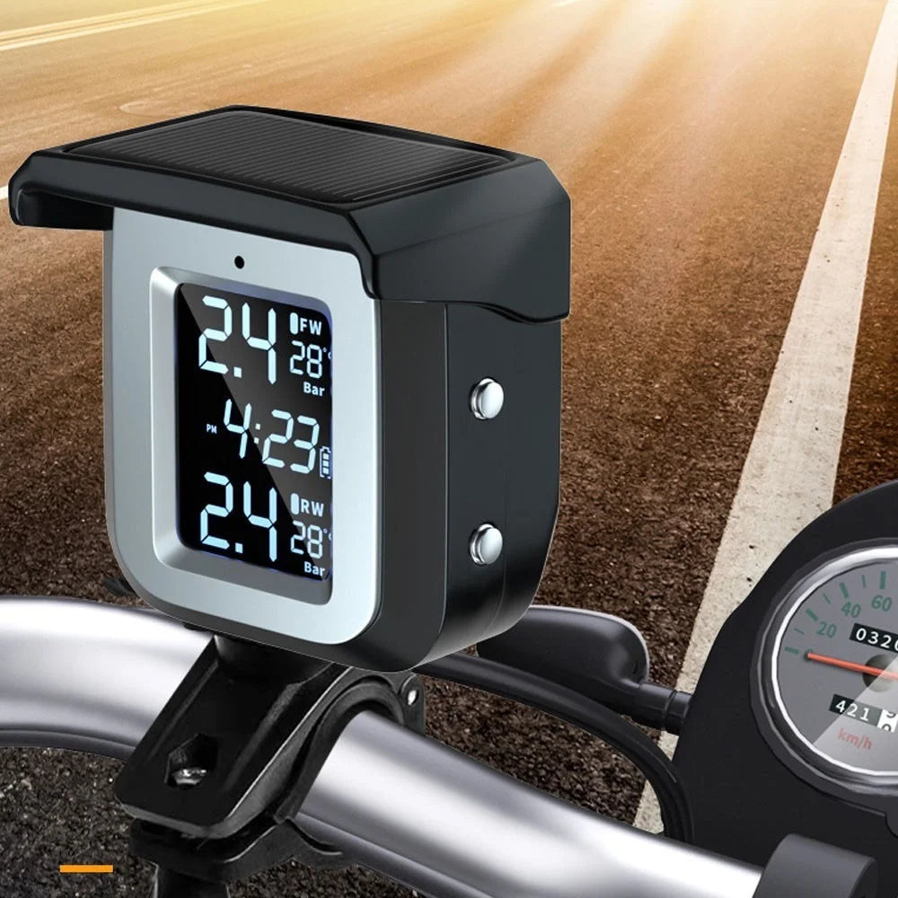 TPMS Solar Wireless Motorcycle Tire Pressure Detector IP68 Waterproof Real-time Monitor Monitoring System with 2 External Sensors - 3