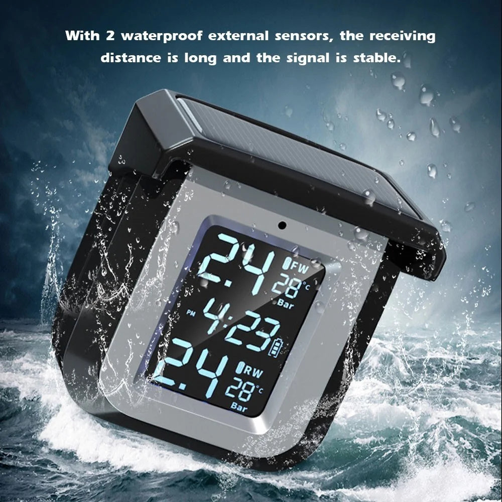 TPMS Solar Wireless Motorcycle Tire Pressure Detector IP68 Waterproof Real-time Monitor Monitoring System with 2 External Sensors - 4
