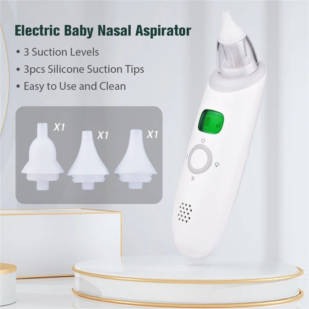 Electric Baby Nasal Aspirator Safe Low Noise Built-in Battery Automatic Nose Sucker Cleaner for Infants 3 Suction Levels with Light Soothing Music 3pcs Silicone Suction Tips - 5