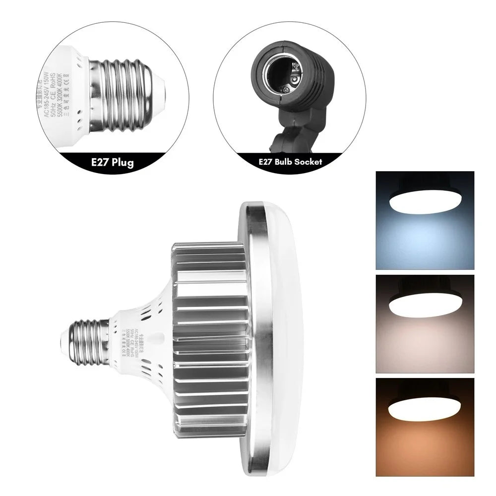 Tabletop Photography LED Lighting Kit with Durable 150W Light Bulb Dimmable 3200K-5500K + E27 Lamp Socket + Desktop Stand + Remote Control for Home Studio Photography - EU Plug - 3