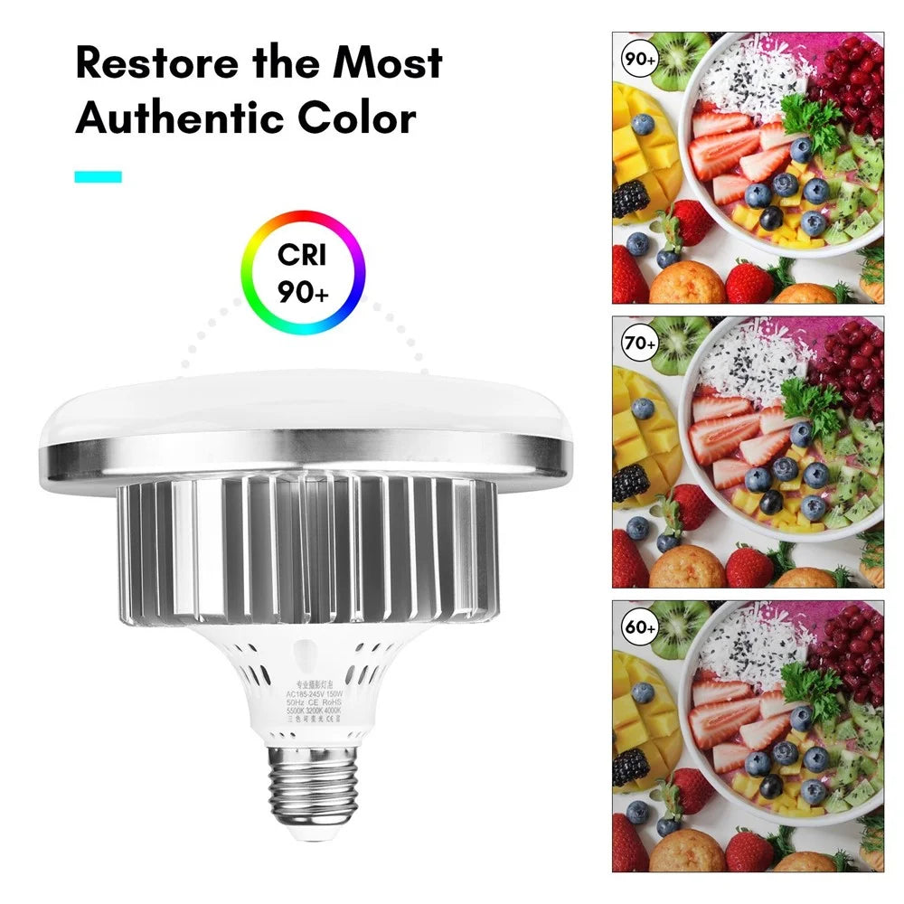 Tabletop Photography LED Lighting Kit with Durable 150W Light Bulb Dimmable 3200K-5500K + E27 Lamp Socket + Desktop Stand + Remote Control for Home Studio Photography - EU Plug - 7
