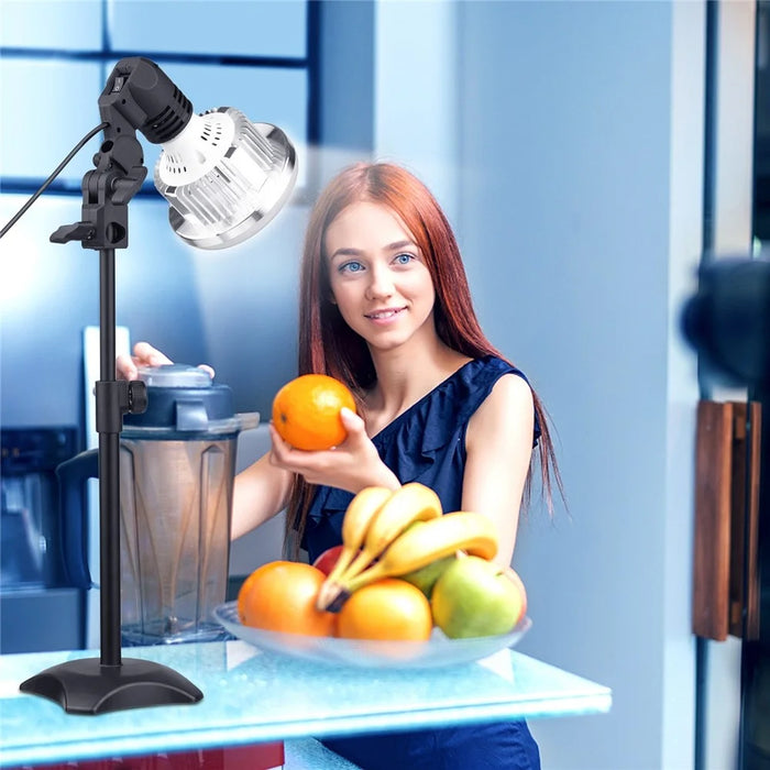 Tabletop Photography LED Lighting Kit with High Power 85W Light Bulb Dimmable 3200K-5500K + E27 Lamp Socket + Desktop Stand + Flexible Remote Control for Home Studio Photography - EU Plug - 3