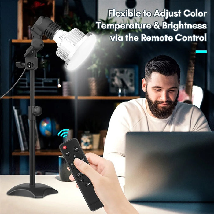 Tabletop Photography LED Lighting Kit with High Power 85W Light Bulb Dimmable 3200K-5500K + E27 Lamp Socket + Desktop Stand + Flexible Remote Control for Home Studio Photography - EU Plug - 7