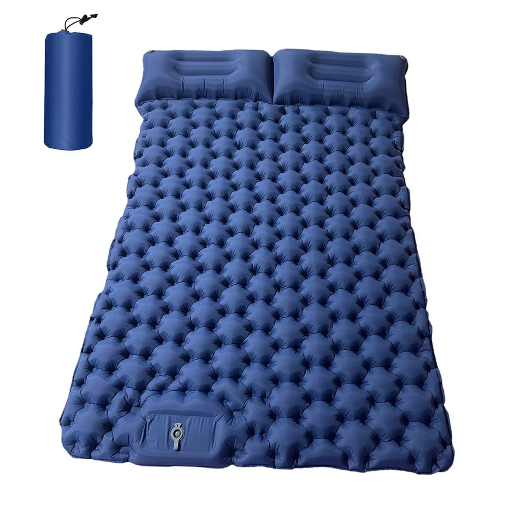 Portable 2 Person Camping Mat Air Mattress with Air Pillow Built-in Foot Pump Backpacking Sleeping Pad - Dark Blue - 1