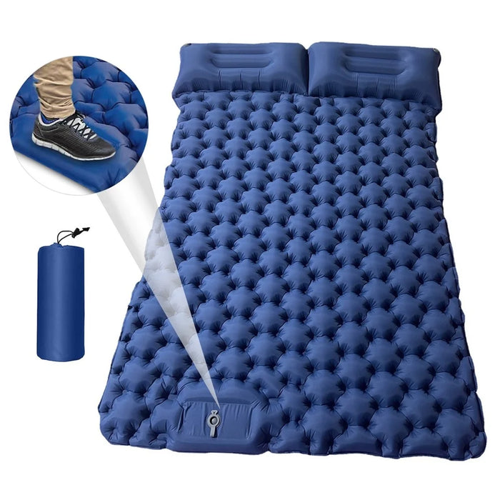 Portable 2 Person Camping Mat Air Mattress with Air Pillow Built-in Foot Pump Backpacking Sleeping Pad - Dark Blue - 4